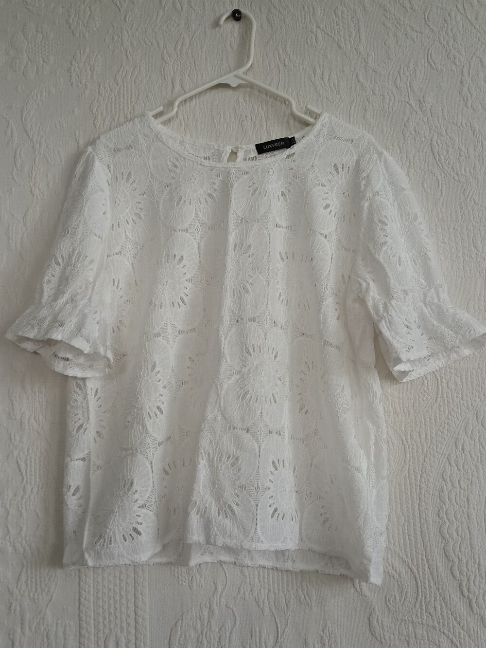 Luxveer White Lace Eyelet Blouse Plus Short Sleeve - Picture 10 of 10